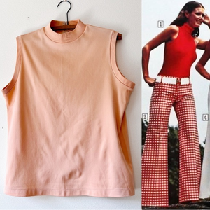 Vintage 70’s peach‎ mock neck sleeveless shirt L./XL